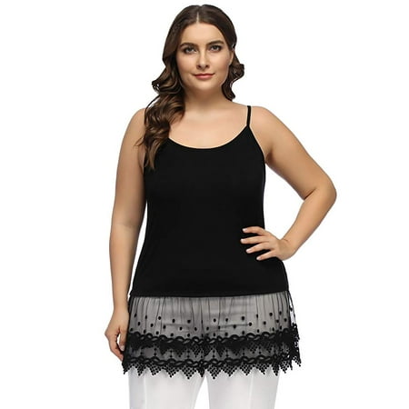- Women's Plus Size Lace Trimmed Camisole Top Spaghetti Strap Layering Cami Tank Top Extender