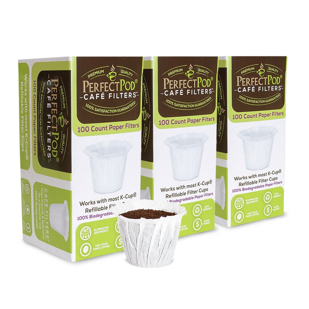 Cafe Filters Paper Liners for Reusable K Cup Coffee Pods (300Ct) by Perfect Pod Fits All