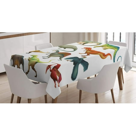 

Mindunm Dinosaur Tablecloth Various Different Animals from Jurassic Period Cartoon Mammals Pattern Dining Room Kitchen Rectangular Table Cover 60 X 84 Teal White
