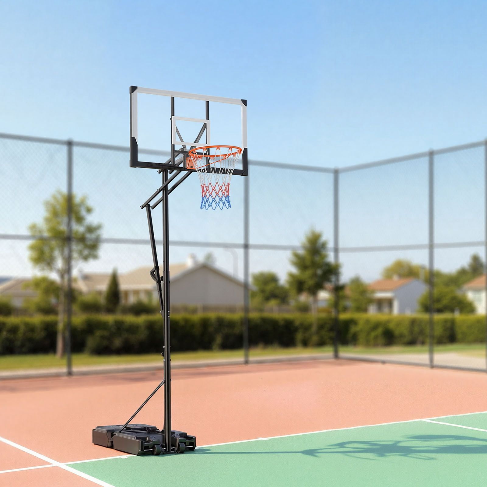 Dranite Portable Basketball Hoop System Adjustable 5.25-10 ft Height, 48" Polycarbonate Backboard with Wheels for Driveway, Pool, Kids, Teens, Adults
