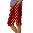 thumbnail image 3 of Cutuoiiu Women's Casual Polka Dot Capri Pants, Elastic Waist Loose Straight Leg Pants with Pockets, Side Slit Button Cotton Five Quarter Pants for Travel and Everyday Wear, 3 of 5