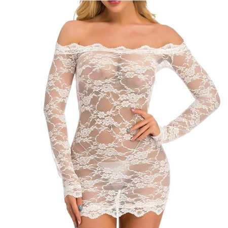 

Staron Women Solid Color Lace One-Shoulder Tube Top Long-Sleeved Pajamas