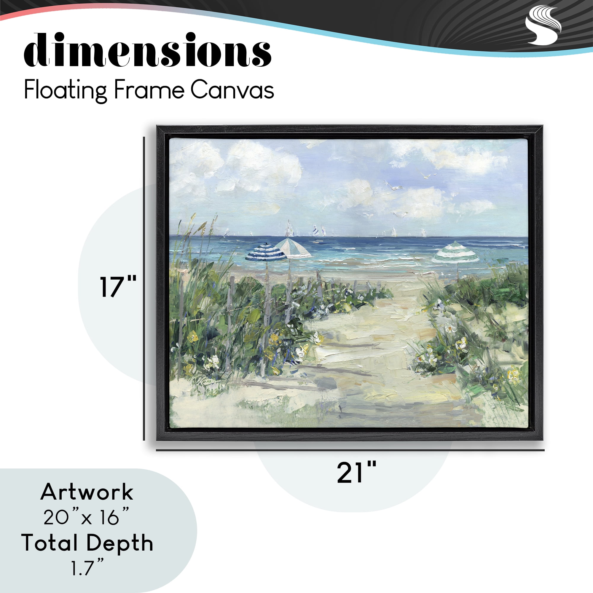 Stupell Industries Seaside Path To Striped Umbrellas Black Framed Floater Canvas Wall Art, design by Sally Swatland