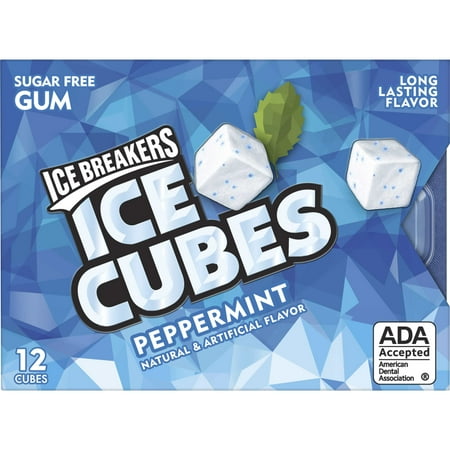 Ice Breakers Ice Cubes Sugar-Free Gum, Peppermint flavor, 12 Pieces