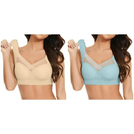 (2-Pack) Kcodviy Women s Large Strapless Lace Large Bra Tank Top Underwear Thin Womens Bras Comfortable Padded Side Fold Side Womens Bras Push Up Underwire Gather Adjustable Bra