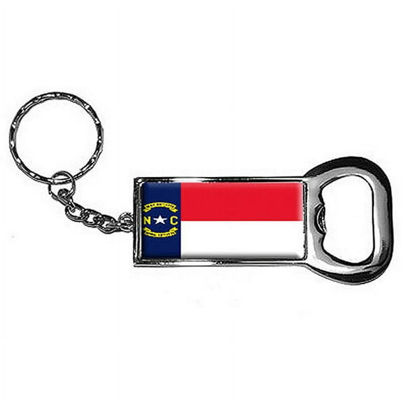 North Carolina State Flag Keychain Key Chain Ring Bottle Bottlecap Opener