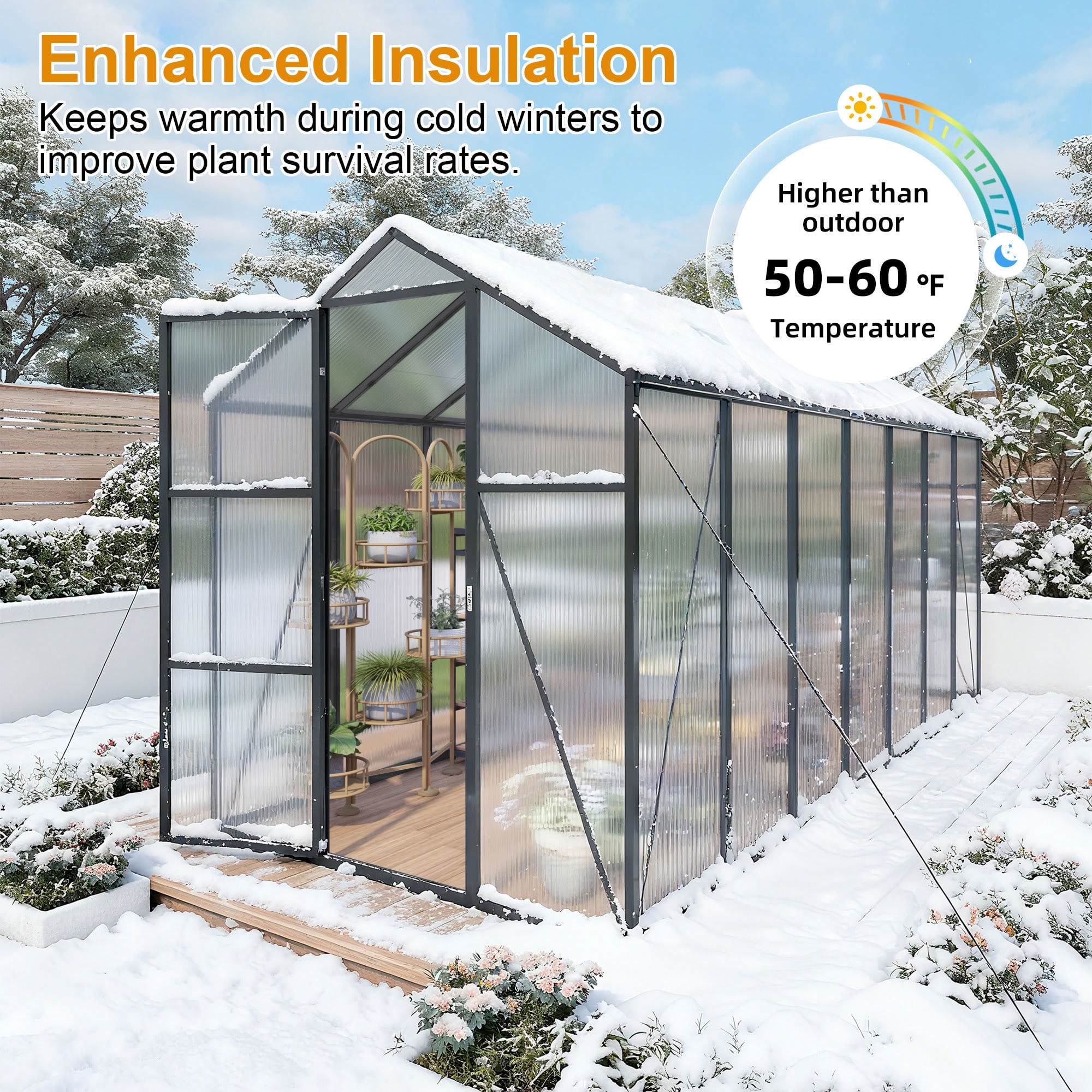 MAYEERTY 6x14 FT Walk-in Outdoor Greenhouse, Garden Greenhouse with Aluminum Frame, Adjustable Vents, Lockable Door & UV Protection for Backyard, Patio & Garden