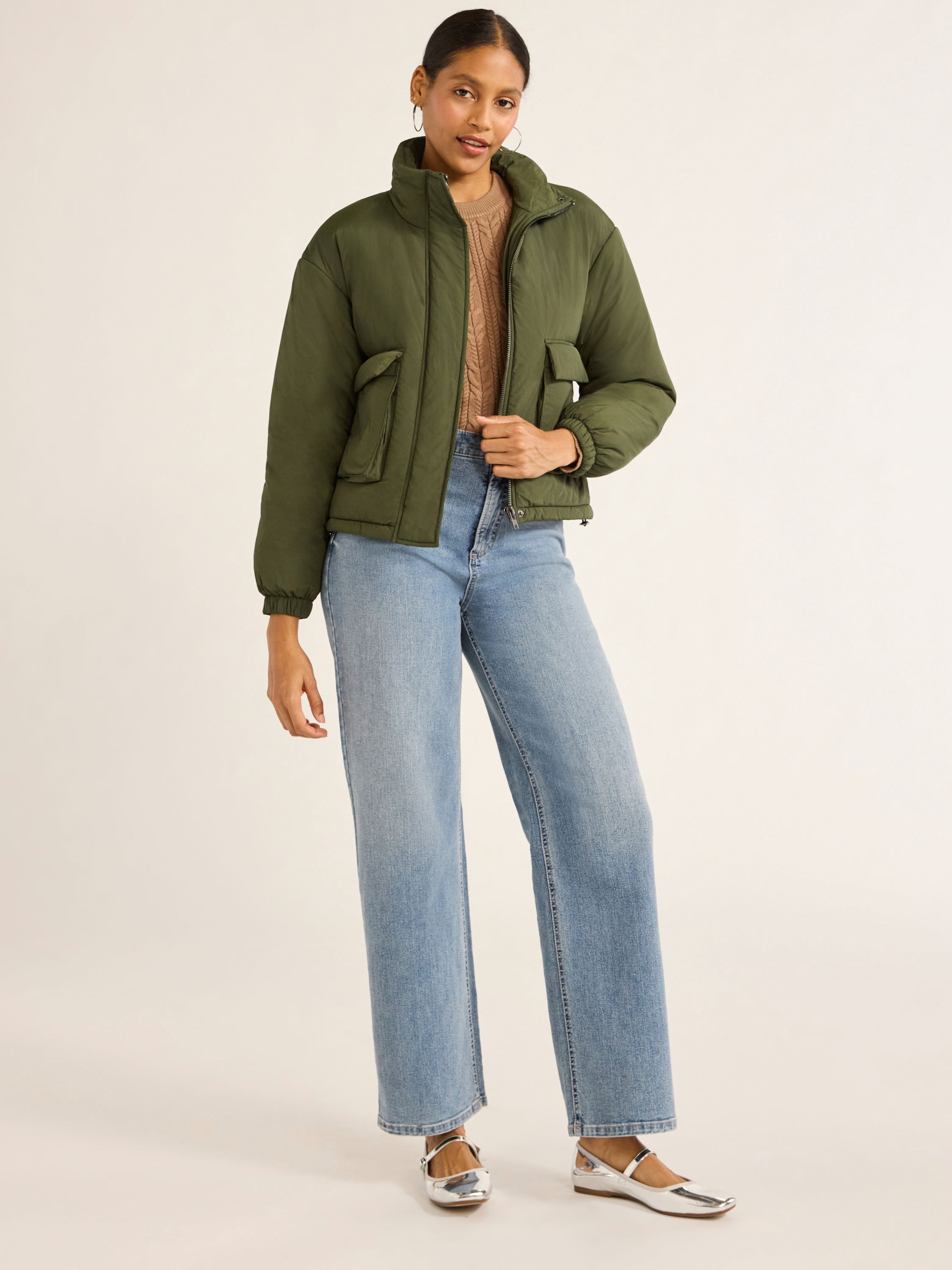 Scoop Women's Cargo Puffer Jacket, Midweight, Sizes XS-XXL