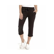Eddie Bauer Women's Stretch Soft Cotton Blend Elastic Waistband Capri Pants (Black, XXL)