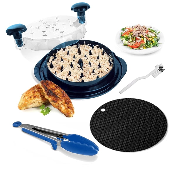 PrimeEase Living Twist-Action Meat Shredder Set,  XL Capacity for Chicken, Pork, Beef & Veggies, includes Tongs, Non-Slip Mat & Cleaning Brush