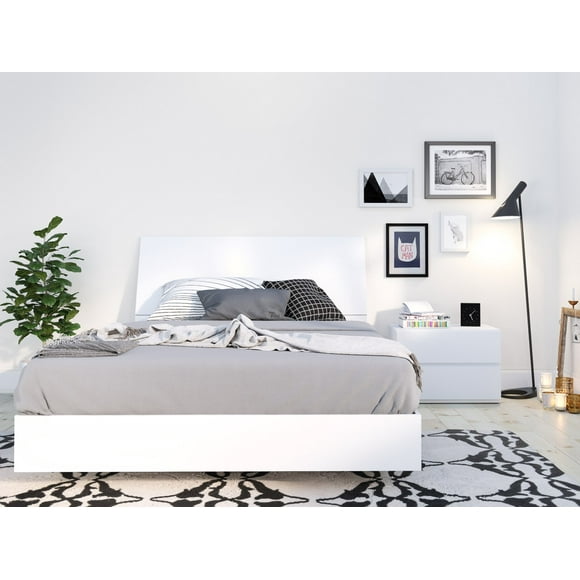 Nexera 400784 3-Piece Bedroom Set With Bed Frame, Headboard & Nightstand, Full|White
