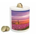 thumbnail image 2 of Nature Piggy Bank, Tulip Fields and Windmills in European Landscape with a Sunset Sky View, Ceramic Coin Bank Money Box for Cash Saving, 3.6" X 3.2", Orange Pink Purple, by Ambesonne, 2 of 4
