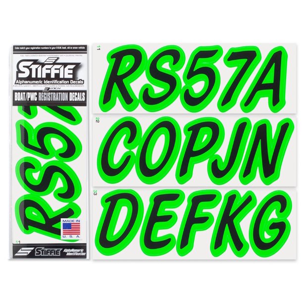 STIFFIE Whipline Solid Black/Electric Green 3" AlphaNumeric