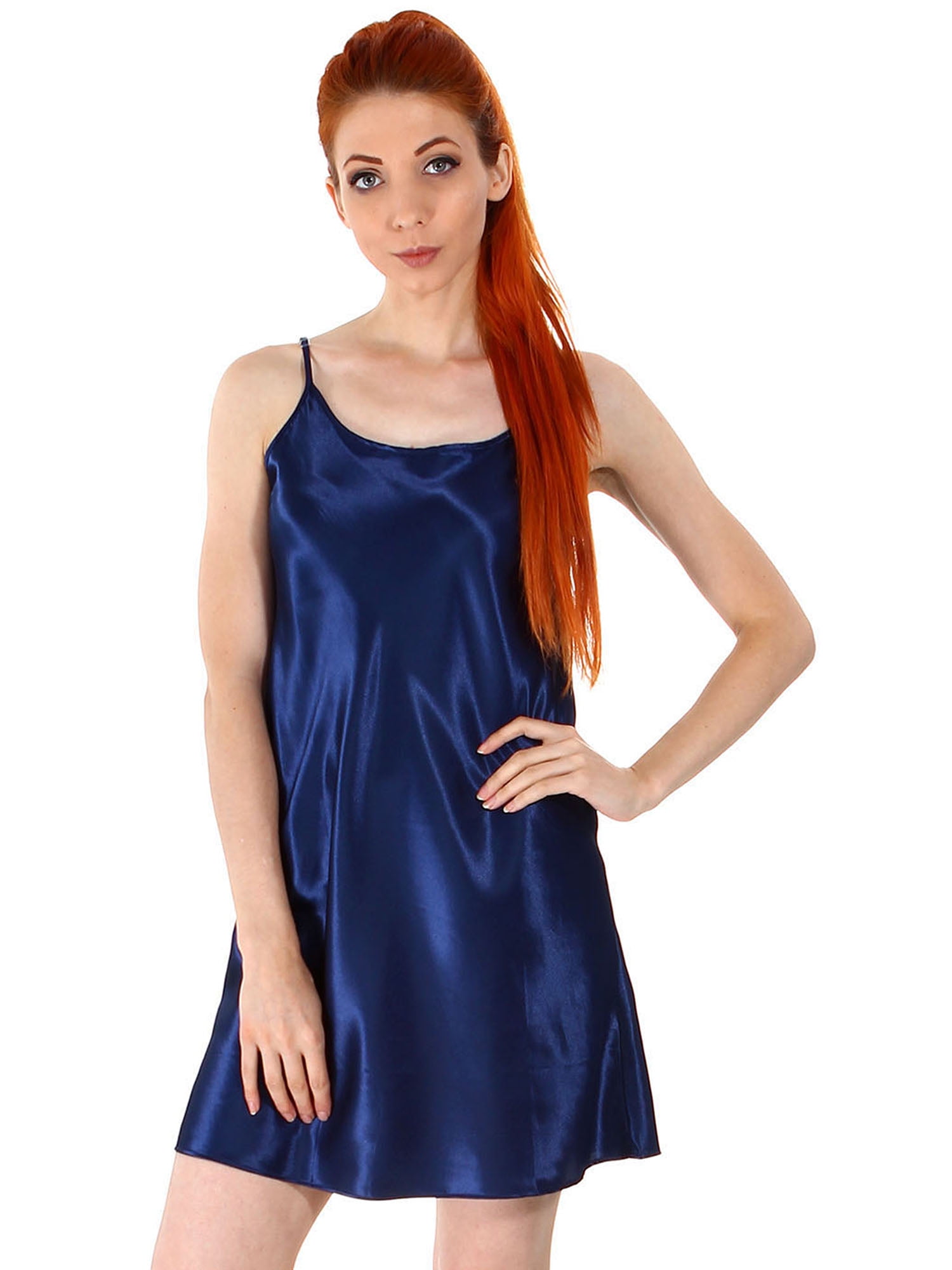 Simplicity Womens Sexy Sleepwear Satin Nightgown Silk Chemise Slip Dressdark Blue Lxl