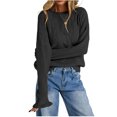 thumbnail image 2 of Sheghy Workout Tops for Women Cool Season Simple Crewneck Relaxed Fit Solid Color Long Sleeve Knitted Pullover Black S, 2 of 5