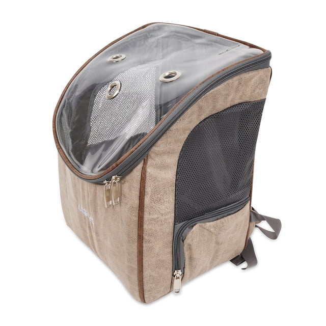 Sac à Dos pour Chien et Chat Approuvé par les Compagnies Aériennes pour Petits Chiens - Imperméable, Résistant aux Taches, Sac à Dos de Randonnée pour Chien avec Couverture en Filet, Ceinture - Brun Clair