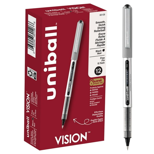 Bolígrafos Rollerball Uni-ball Vision, 0,7 mm, punta fina, tinta negra