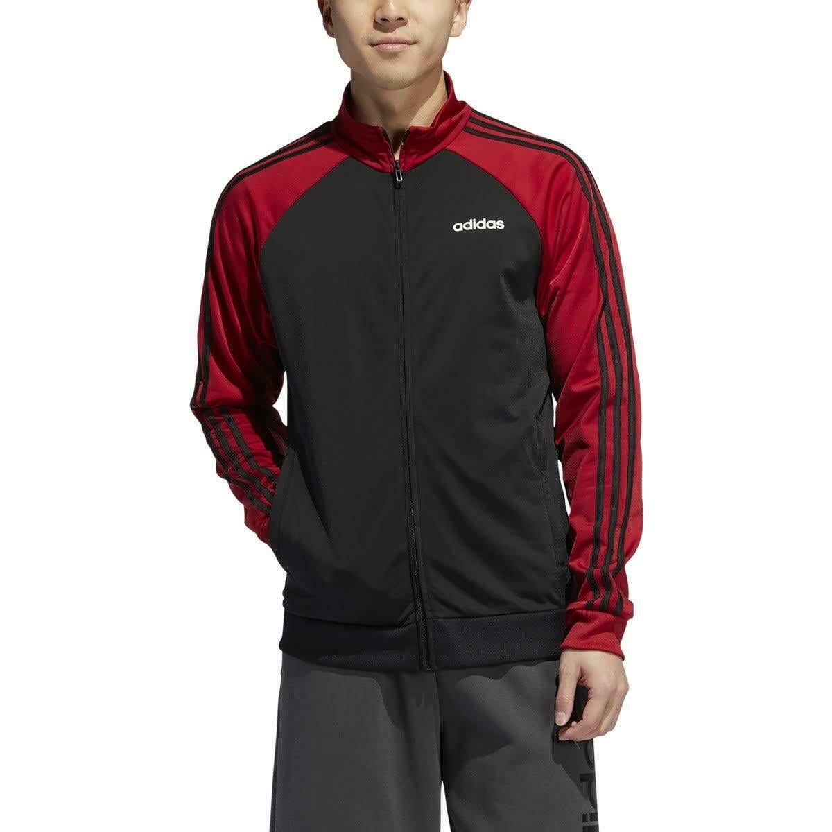 Adidas Essentials Men's 3-Stripes Track Jacket Black/Red FI8176 -