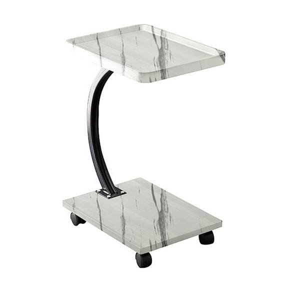 Mobile C-Shaped End Table with Wheels - Space-Saving Rolling Sofa & Bedside Table, White