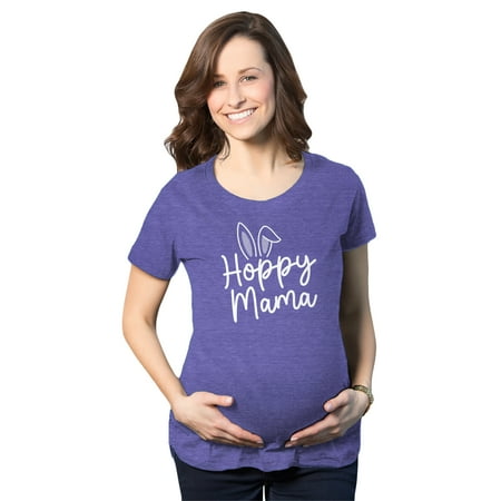 

Maternity Hoppy Momma Tshirt Cute Easter Sunday Bunny Pregnancy Graphic Baby Bump Tee (Heather Purple) - XXL