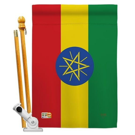 BD-CY-HS-108282-IP-BO-D-US15-BD 28 x 40 in. Ethiopia Flags of the World Nationality Impressions Decorative Vertical Double Sided House Flag Set with Pole Bracket & Hardware