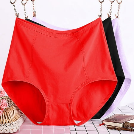 GENGING Panties for Women 3PC Women s Plus Size XL-6XL Solid Color Underwear High Waist Leak Proof Cotton Short Moisture Wicking Underwear Shorts