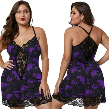 GZWYHT Silk Pajamas Clearance Plus Size Pajamas Women Lace Lingerie Deep V-Neck Sleepwear Underwear Dress G-string Nightdress Nightgowns for Women Babydoll Lingerie  Purple XL