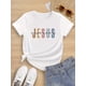 thumbnail image 1 of Jesus Letter Print Girls' Summer T-Shirt - Soft, Elastic, Comfortable Round Neck Short Sleeve Top for Casual Outdoor Sports, Suitable for Ages 7-14, Summer Top, 1 of 6