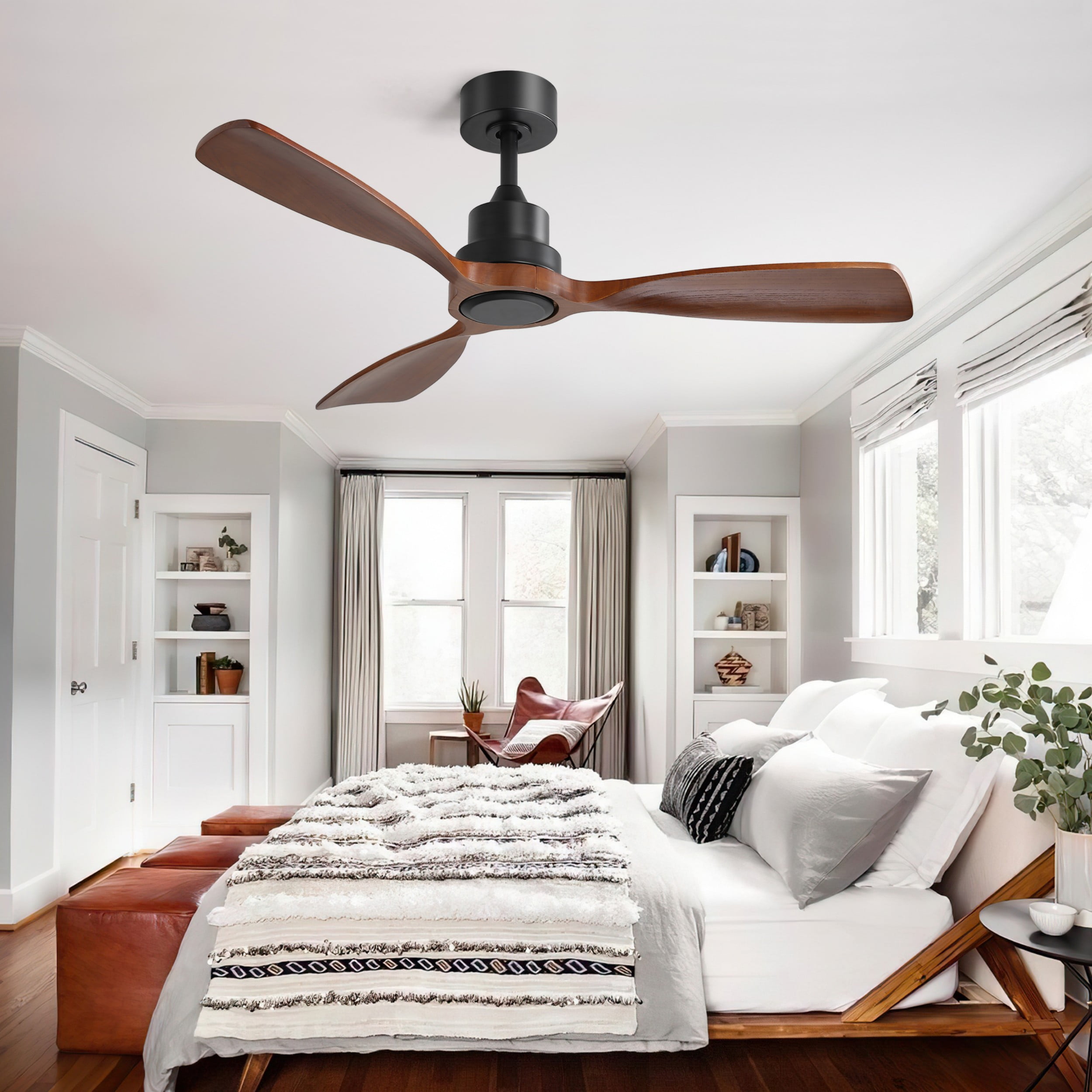 Sofucor 48-Inch Ceiling Fan with No Light, Solid Wood Low-Profile Ceiling Fans with Lights and Remote, Quiet DC Motor, 3-Blade Ceiling Fan for Bedroom, Living Room, Patio