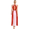 thumbnail image 2 of iEFiEL Womens Lyrical Dance Dress Ballroom Dance Performance Costume Sleeveless Split Sheer Mesh Maxi Leotard Dress Red M, 2 of 7