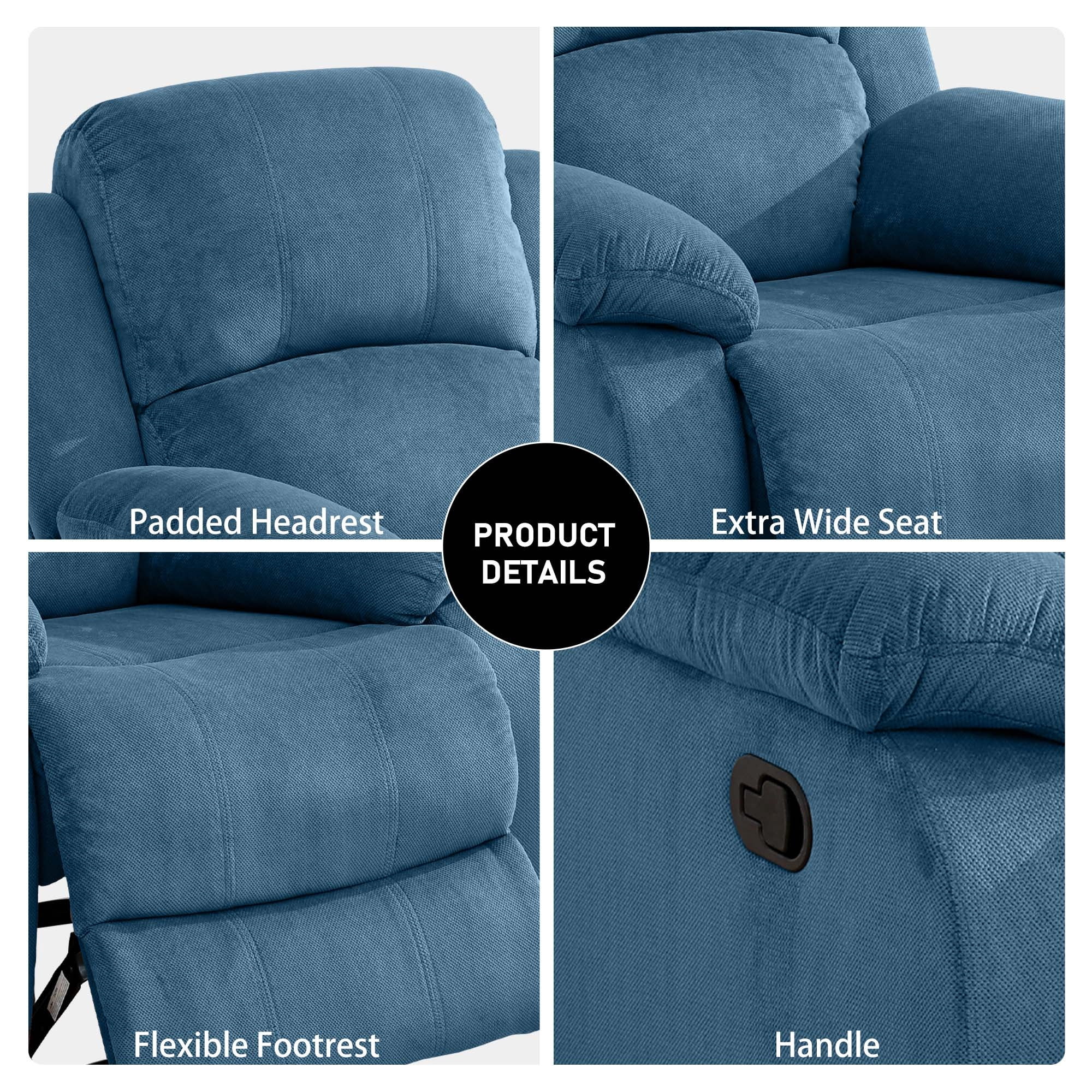 Aukfa Fabric Recliner Chair Overstuffed Adjustable Armchair for Living Room Bedroom, Blue