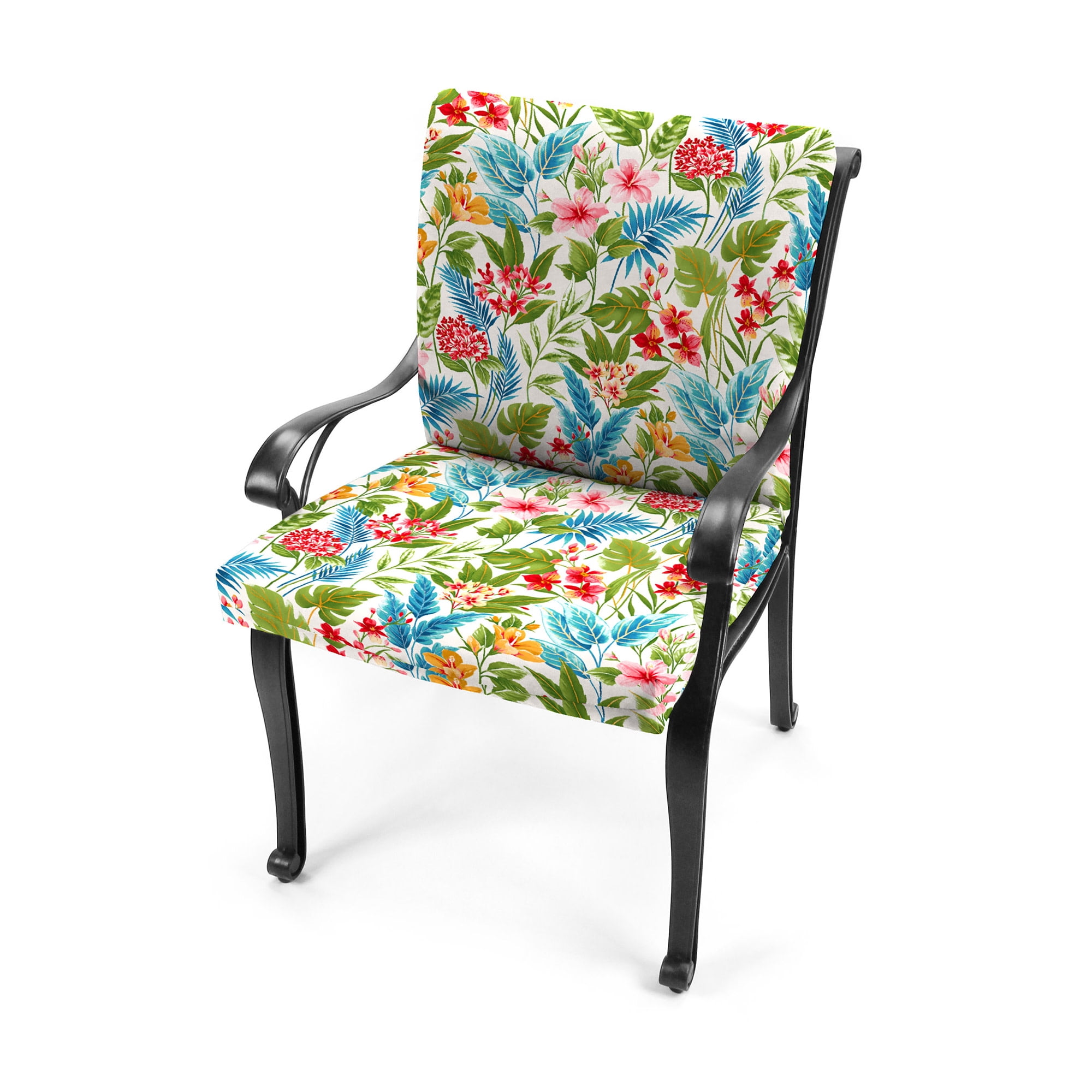 Jordan Manufacturing 44" x 21" Carena Multi White Floral Rectangular Outdoor Chair Cushion with Ties and Hanger Loop (2 Pack)
