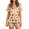 thumbnail image 2 of Halloween Pajamas for Women Set 2 Pieces Satin Silk Button Down Pjs Halloween Two Piece Soft Sleepwear Loungewear, 2 of 6