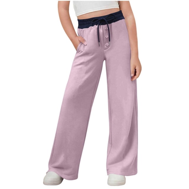BLVB Teen Girls Sweatpants Wide Leg Elastic Waist Drawstring Lounge Pants Athletic Trousers with Pockets Size 3-15