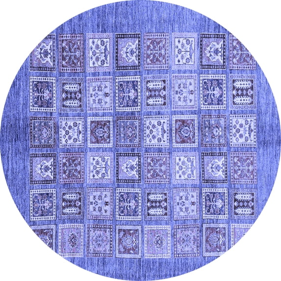 Ahgly Company Machine Washable Indoor Round Abstract Blue Modern Area Rugs, 6' Round
