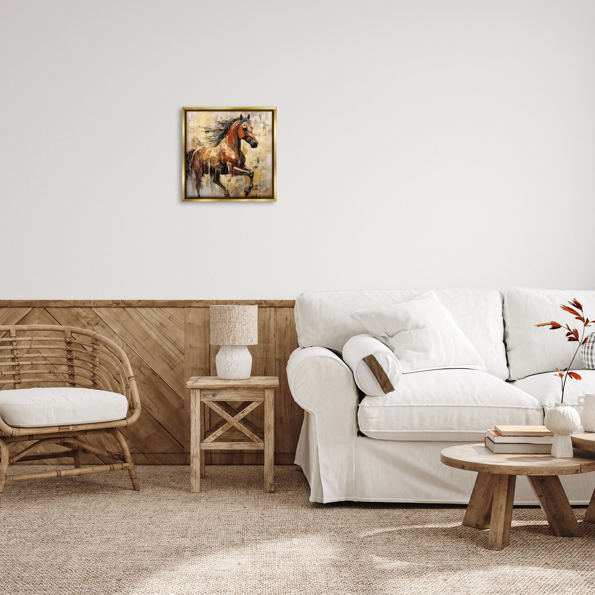 Stupell Industries Modern Brown Horse Animals & Insects Painting Gold Floater Framed Canvas Art Print Wall Art, 18 x 18
