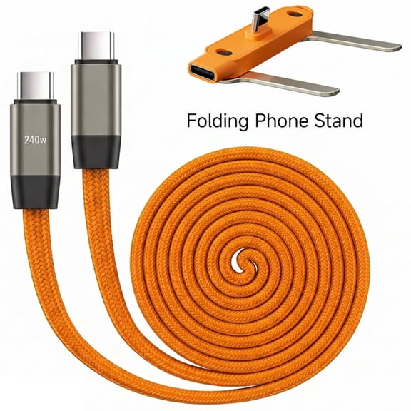 Kepeak 240W USB-C to USB-C Cable, 4.9 ft Cloth Braided Fast Charging and Data Transfer Cable with Foldable Stand, Orange