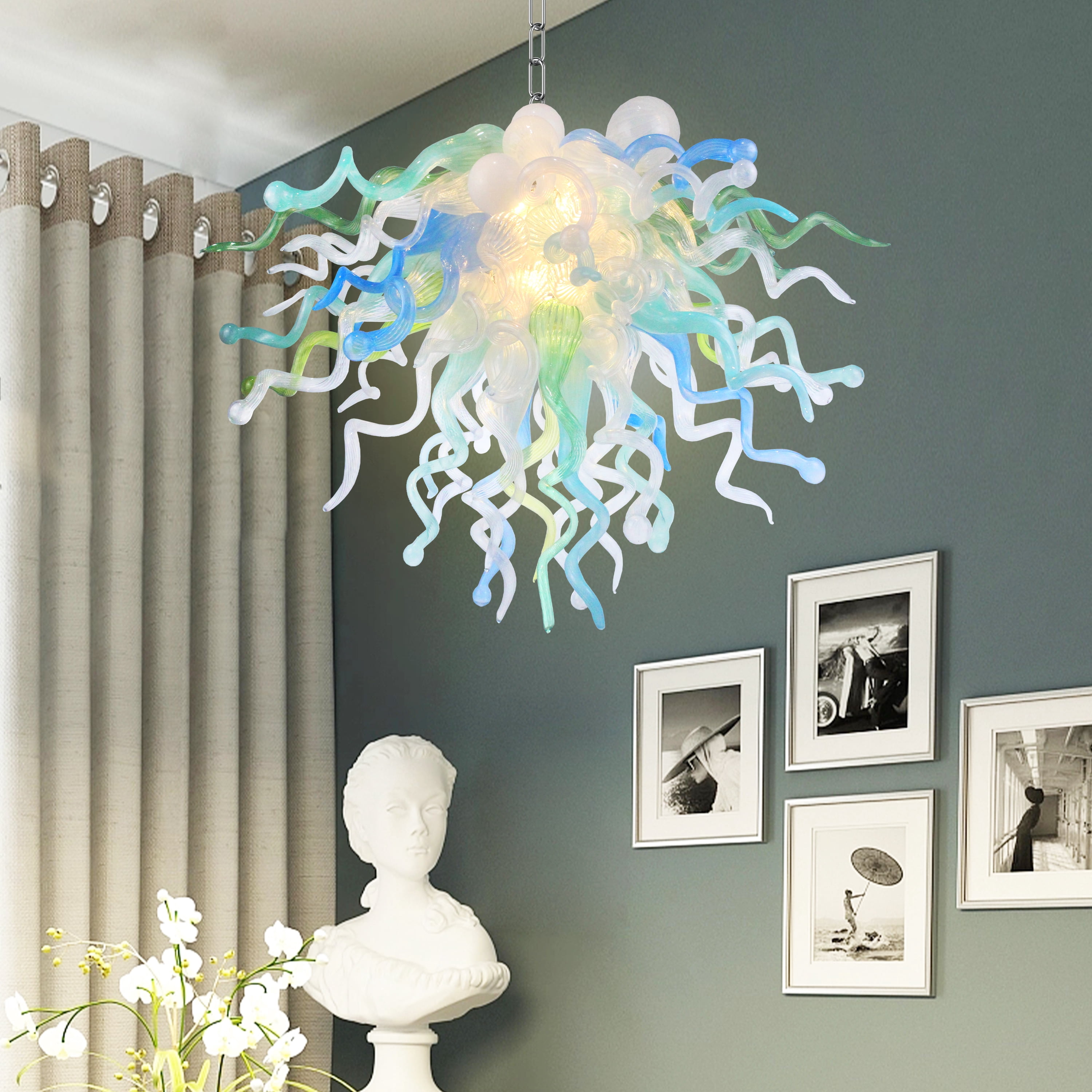 Longree Luxury Chandeliers Modern Hand Blown Glass Art Chandelier Ceiling Light Hanging Pendant Light Fixture Decor for Bedroom Bathroom living room Lobby Staircase Kitchen Island