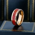 thumbnail image 2 of 8mm Rose Gold Tungsten Wedding Band - Synthetic Fire Opal Inlay Beveled Edge Comfort Fit Tungsten Ring - TN882WAs11.5, 2 of 4