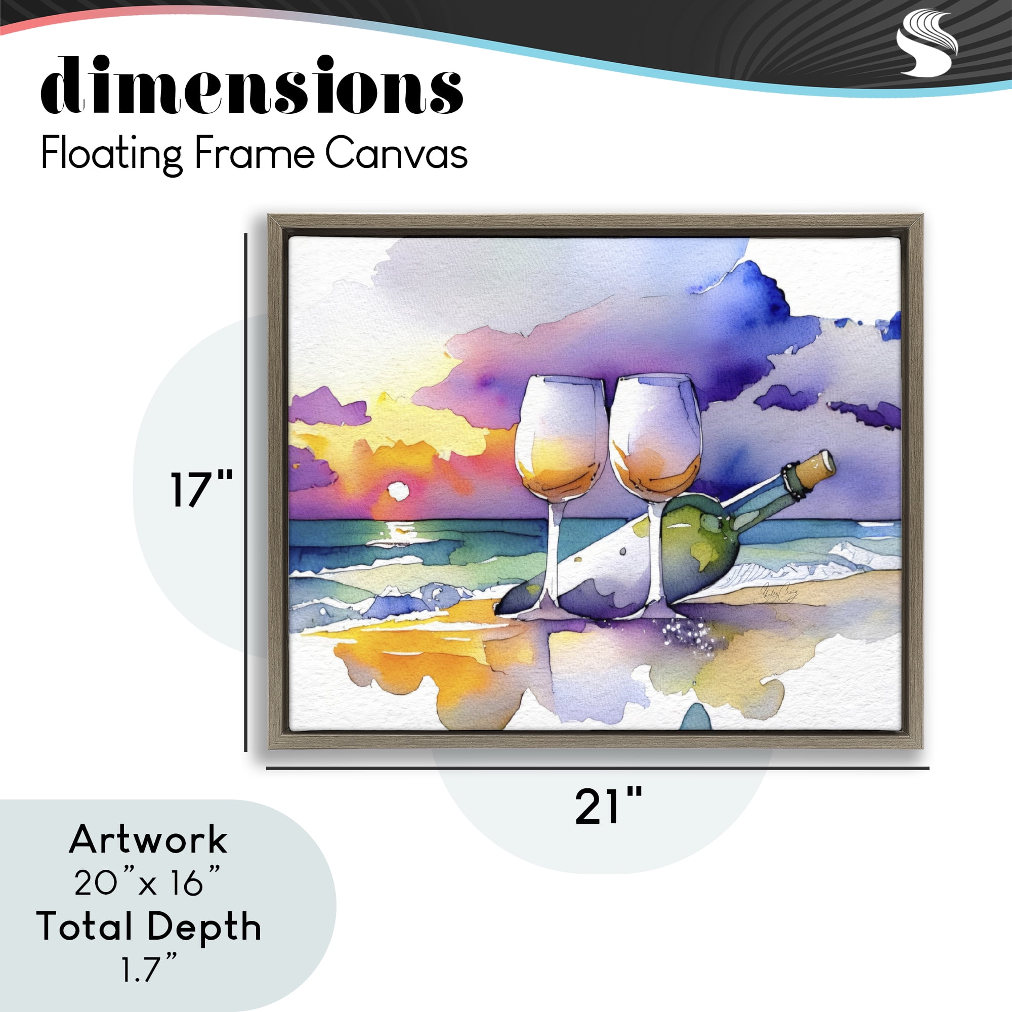 Stupell Industries Coastal Cheers with Wine Brown Framed Floater Canvas Wall Art, design by Shelly Craig