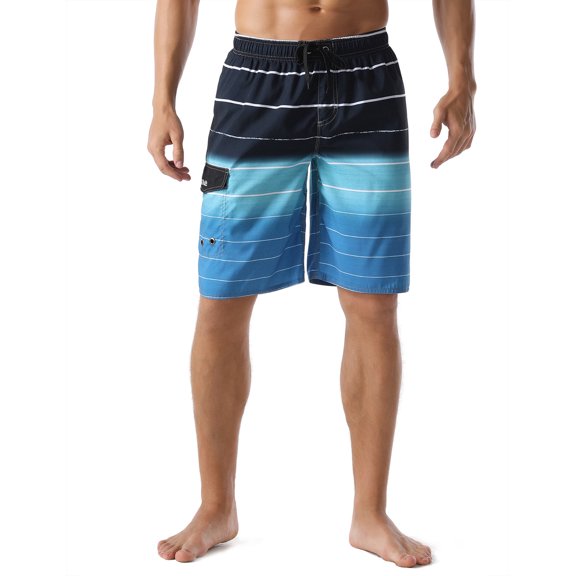 Nonwe Men's Beachwear Quick Dry Summer Water Sports Striped Swim Trunks Blue 36