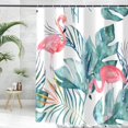 thumbnail image 4 of Tropical Shower Curtain, Pink Flamingo Teal Palm Leaves Modern Watercolor Bathroom Curtain, Polyester Waterproof Bath Curtian Accessory Set 12 Hooks 72x72 inch, 4 of 6