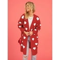 thumbnail image 4 of Women'S Cute Heart Long Cardigan Sweater V Neck Open Front Ribbed Knit Sweater Coats with Pockets Red XL, 4 of 8