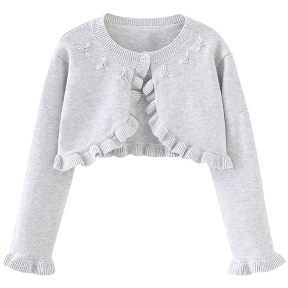 Boléro Cardigan pour Filles à un Bouton Volant Ouvert Veste Courte en Coton Tricoté Vêtements pour Enfants Automne Printemps (18 Mois, Gris)