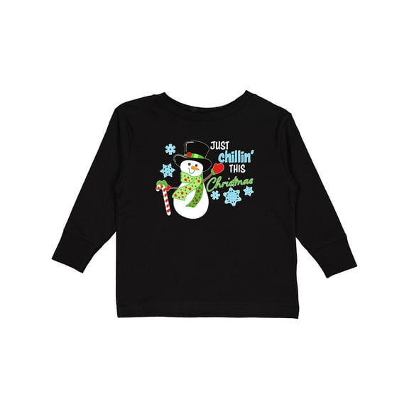 Inktastic Just Chillin' This Christmas Fun Snowman in Top Hat Boys or Girls Long Sleeve Toddler T-Shirt