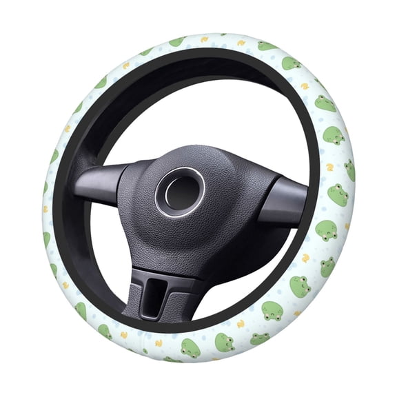 Kdxio Kawaii Frogs Print Elastic Stretch Steering Wheel Cover,Auto Steering Wheel Cover,15 Inch Anti-Slip,Warm in Winter and Cool in Summer,Fit Suvs,Vans Cars,Trucks