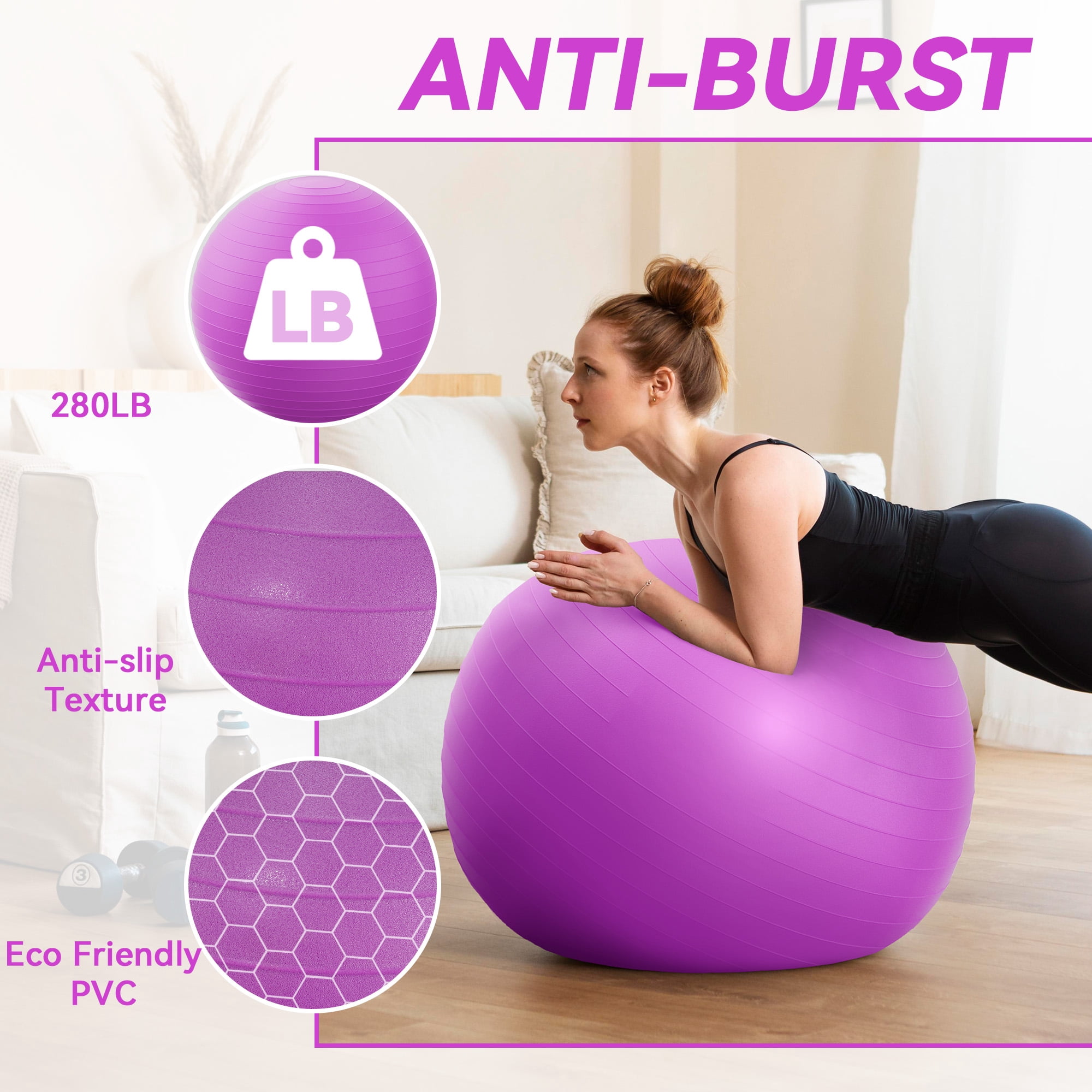 FlexWave 85cm Anti-Burst Yoga Ball with Textured Stripes, Exercise Stability Ball for Fitness, Pregnancy & Physical Therapy, 4 Colors Available