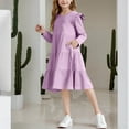 thumbnail image 4 of IVEYRTF Girls Long Sleeve Ruffle Hem Dress Princess Party Wear Flare Dress Elegant Basic Casual Style for School Vacation Daily Outfit Holiday Festive(Purple#1,12 Years), 4 of 7
