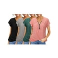 thumbnail image 3 of Spencer Women's Shirts Casual Deep V Neck Zipper Tops Short Sleeve Tunic Loose T-Shirts Summer Blouse（L,Black）, 3 of 8