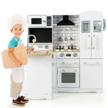 Gymax Kid's Corner Kitchen Playset Wooden Pretend Kitchen Play Toy Set w/ Sound Effect